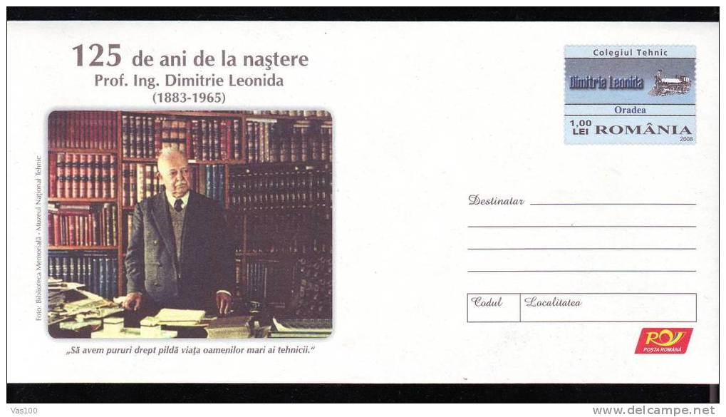PROF.DIMITRIE LEONIDA, MATHEMATICIAN , PHYSICIEN 1 COVER STATIONERY 2008 ROMANIA. - Informatique