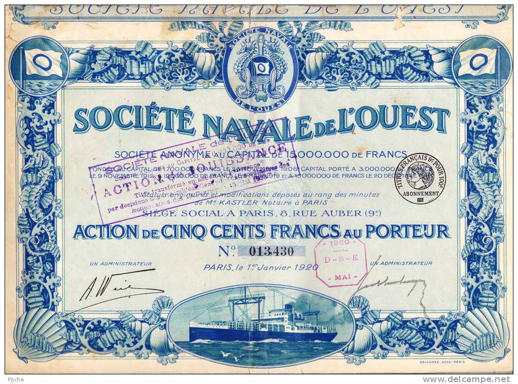 Société Navale De L'Ouest 1920 - Navigation