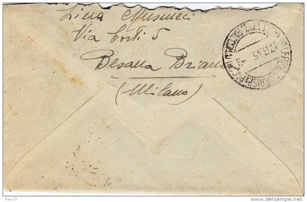 BESANA IN BRIANZA - PALERMO - Cover / Lettera  " Scritto All´interno "  31.07.1945 - Imperiale Lire 2 Isolato - Marcophilia