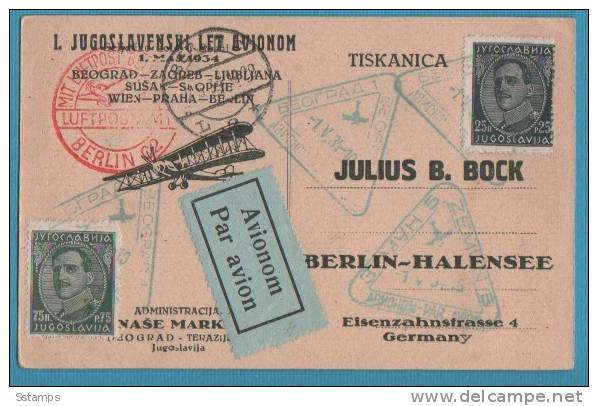 A-41  JUGOSLAVIA  REGNO  TRASPORTI AEREI  POSTAL CARD BEOGRAD PER BERLIN GERMANIA  INTERESSANTE - Lettres & Documents