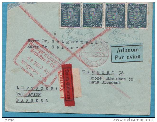A-41  JUGOSLAVIA  REGNO  TRASPORTI AEREI  LETTER  BEOGRAD PER BERLIN GERMANIA  INTERESSANTE - Cartas & Documentos