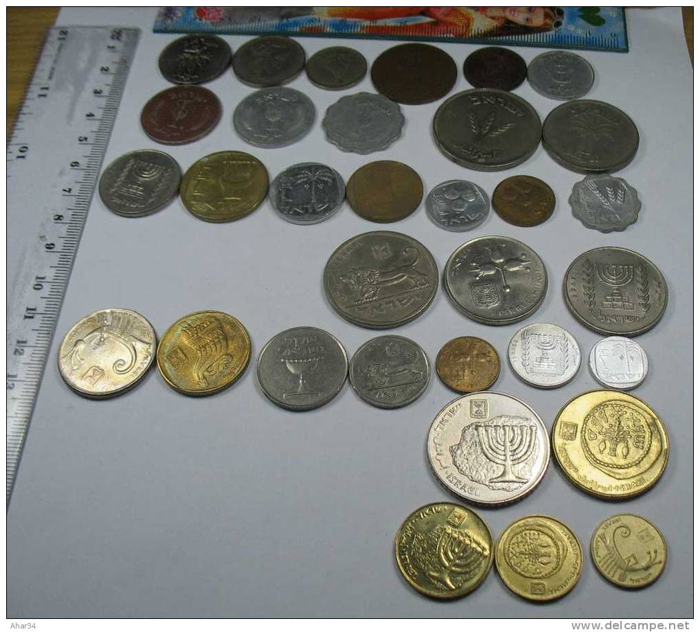 ISRAEL LOT  33 DIFFERENT COINS REPRESENTS  THE HISTORY OF ISRAEL SINCE 1949. FREE SHIPPING , SURFACE MAIL. REGISTERED. - Israel