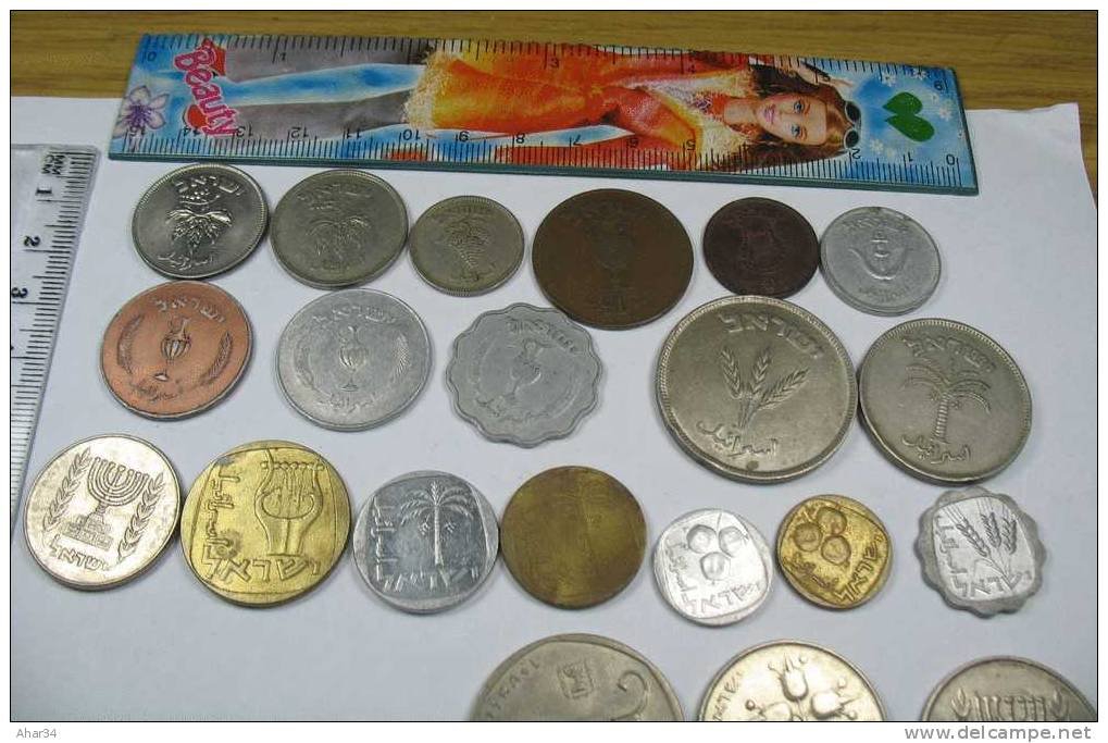 ISRAEL LOT  33 DIFFERENT COINS REPRESENTS  THE HISTORY OF ISRAEL SINCE 1949. FREE SHIPPING , SURFACE MAIL. REGISTERED. - Israel