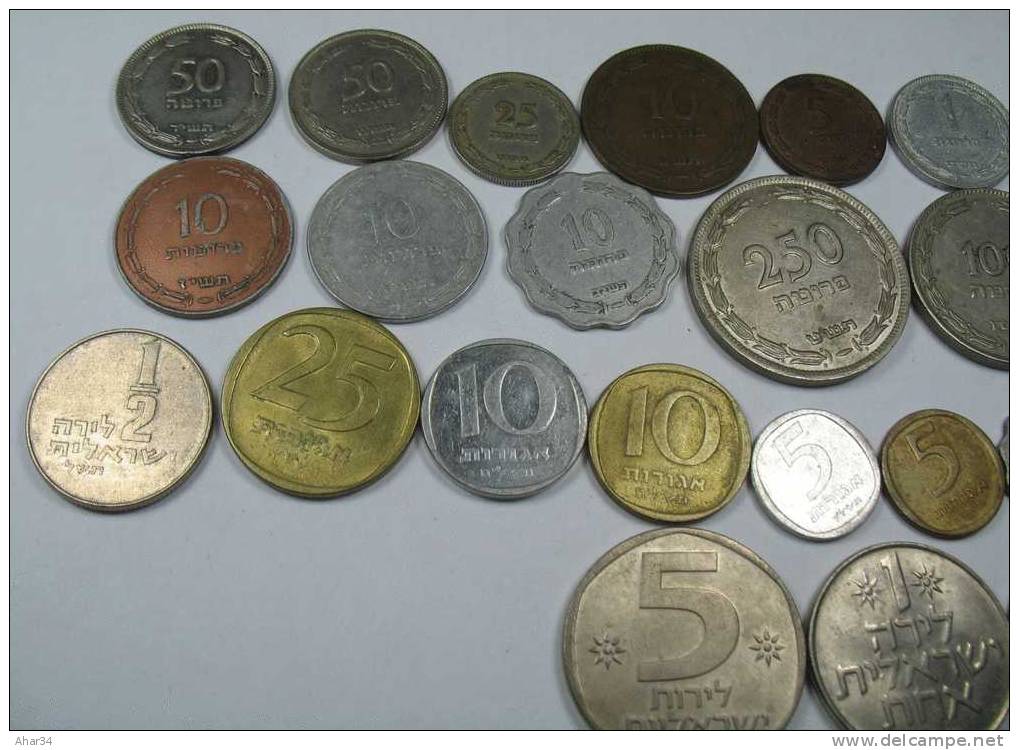 ISRAEL LOT  33 DIFFERENT COINS REPRESENTS  THE HISTORY OF ISRAEL SINCE 1949. FREE SHIPPING , SURFACE MAIL. REGISTERED. - Israel