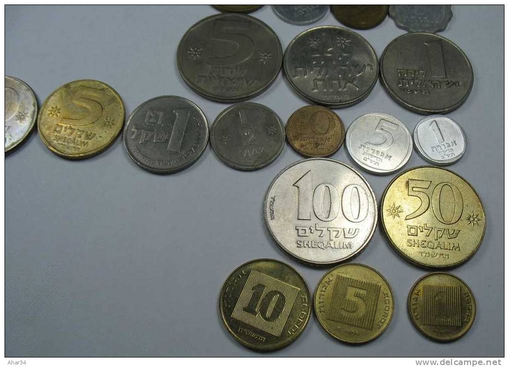 ISRAEL LOT  33 DIFFERENT COINS REPRESENTS  THE HISTORY OF ISRAEL SINCE 1949. FREE SHIPPING , SURFACE MAIL. REGISTERED.