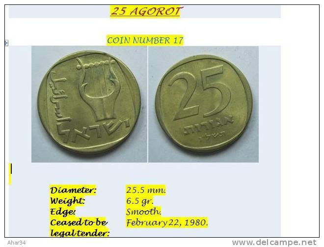 ISRAEL LOT  33 DIFFERENT COINS REPRESENTS  THE HISTORY OF ISRAEL SINCE 1949. FREE SHIPPING , SURFACE MAIL. REGISTERED.