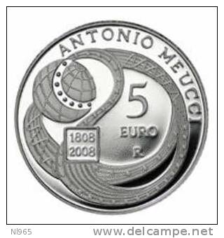 REPUBBLICA -  ITALIA 2008 (  ITALY ) 5 EURO ARGENTO PROOF BICENTENARIO DELLA NASCITA DI ANTONIO MEUCCI - Italia