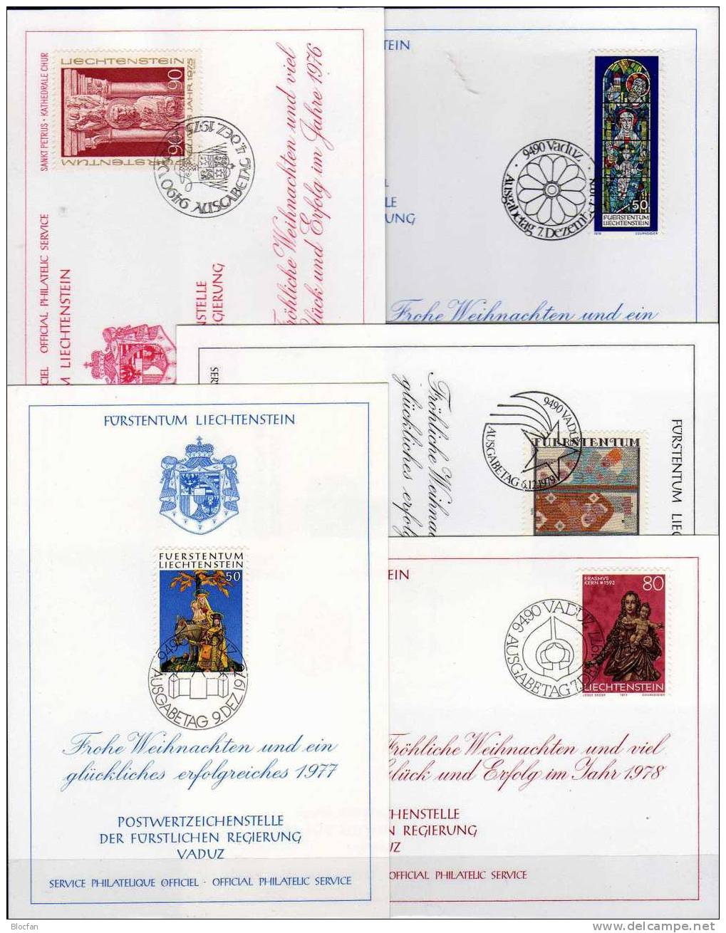 Neujahrs-Karte 1981-1985 Liechtenstein 5 Karten O 48€ Christmas Malerei Skulptur Kunst Stern Lieder New Year Card - Collections