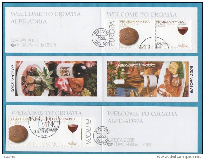 2005 718-19  EUROPA CEPT CROAZIA KROATIEN GASTRONOMIA TYP I - TYP II BOOKLET SPECIAL CANCELLATION  USED INTERESSANTE - 2005