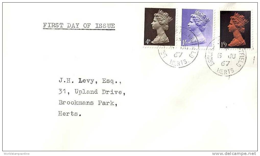 Great Britain, Year 1967, FDC With Mi 456,463,465, (with Address) - 1952-1971 Em. Prédécimales