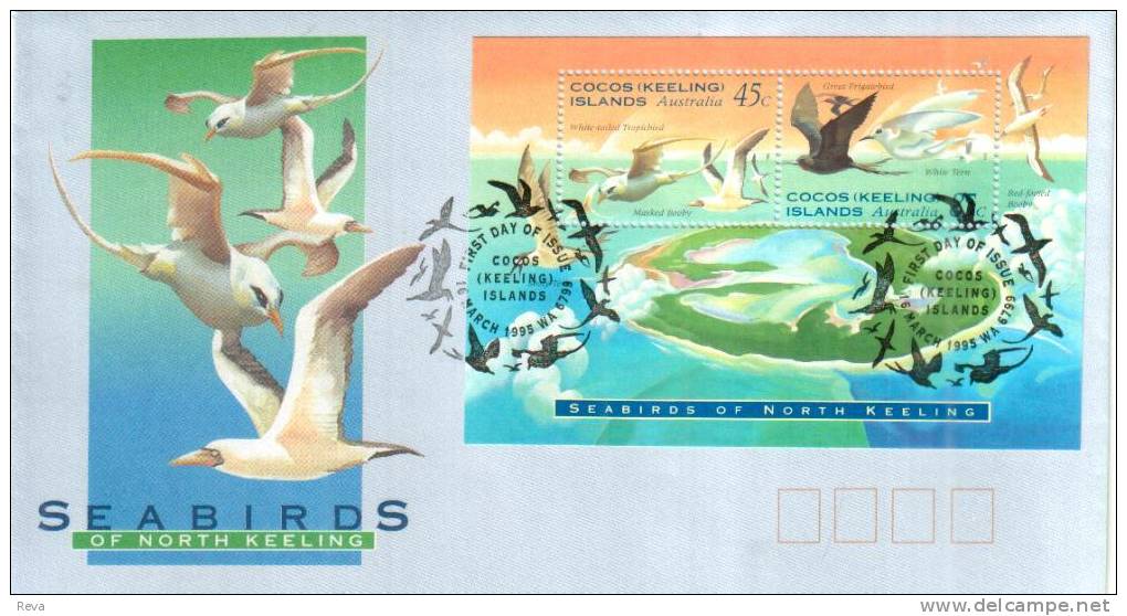 COCOS (KEELING) ISLANDS FDC SEA BIRDS  SET OF 2 STAMPS ON M/S DATED 16-03-1995 CTO SG? READ DESCRIPTION !! - Cocos (Keeling) Islands