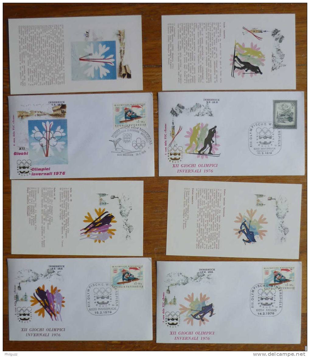 FDC 20 ENVELOPPES 1ER JOUR ET CARTES AUTRICHIENNE JO JEUX OLYMPIQUES D'INNSBRUCK 1976 SKI enveloppe