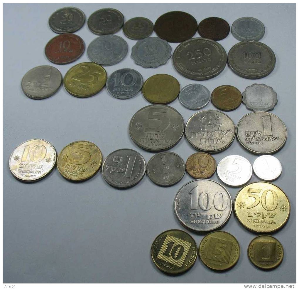 ISRAEL LOT  33x10=330  DIFFERENT COINS PRUTA  AGORA AGORAH COIN LIRA . FREE SHIPPING SURFACE MAIL REGISTERED  . - Israel