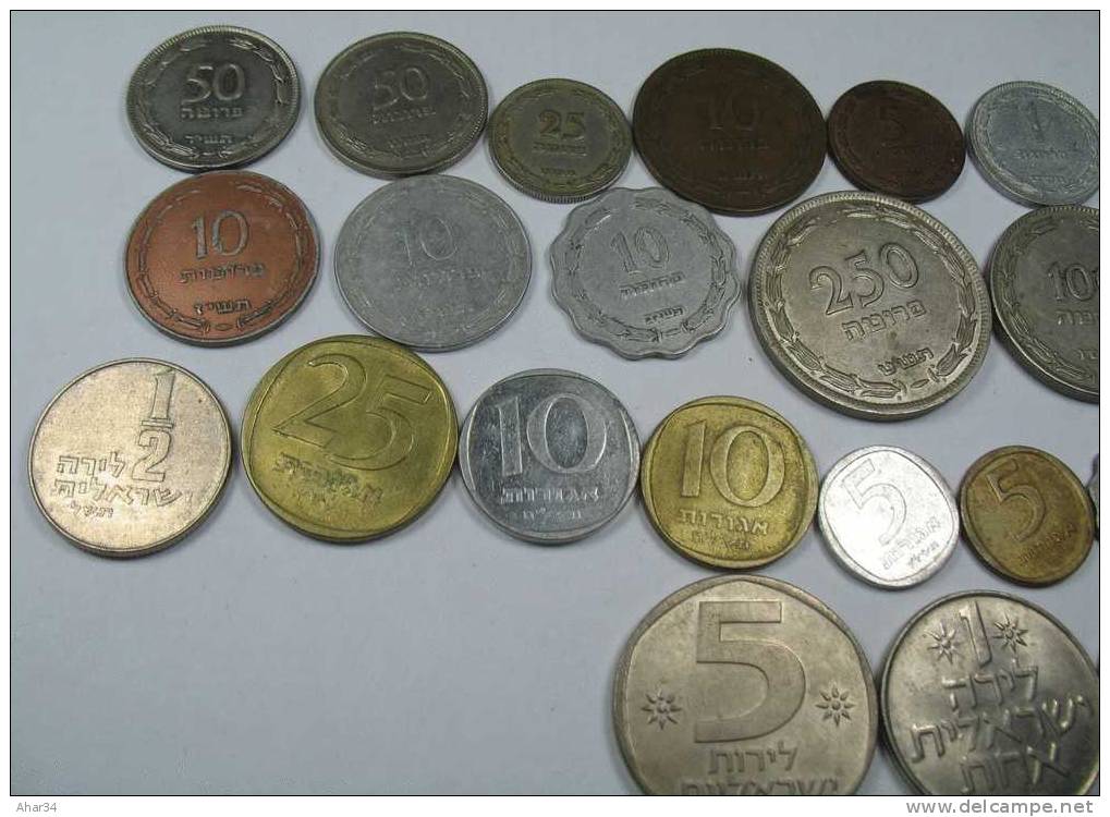 ISRAEL LOT  33x10=330  DIFFERENT COINS PRUTA  AGORA AGORAH COIN LIRA . FREE SHIPPING SURFACE MAIL REGISTERED  . - Israel