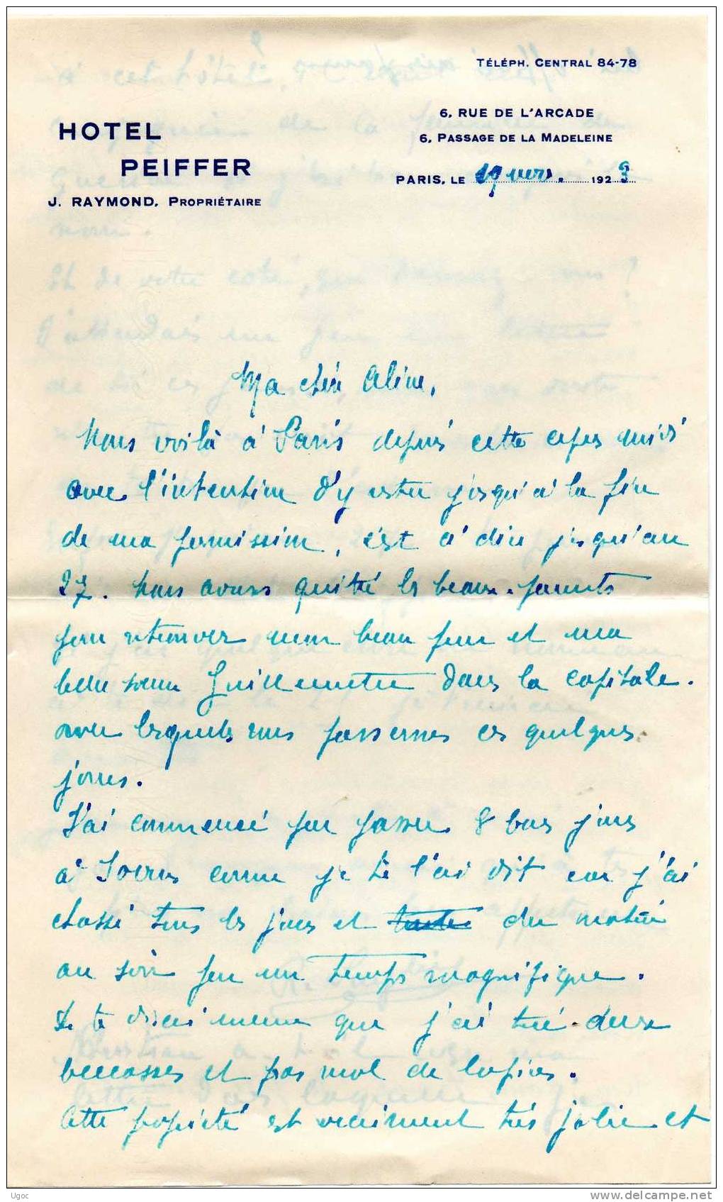 75 - PARIS - Courrier Début De Siècle - Hôtel PEIFFER, J. Raymond, Prop. - 448 - Non Classés