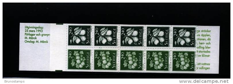 SWEDEN/SVERIGE - 1993  FRUITS  BOOKLET    MINT NH - 1981-..