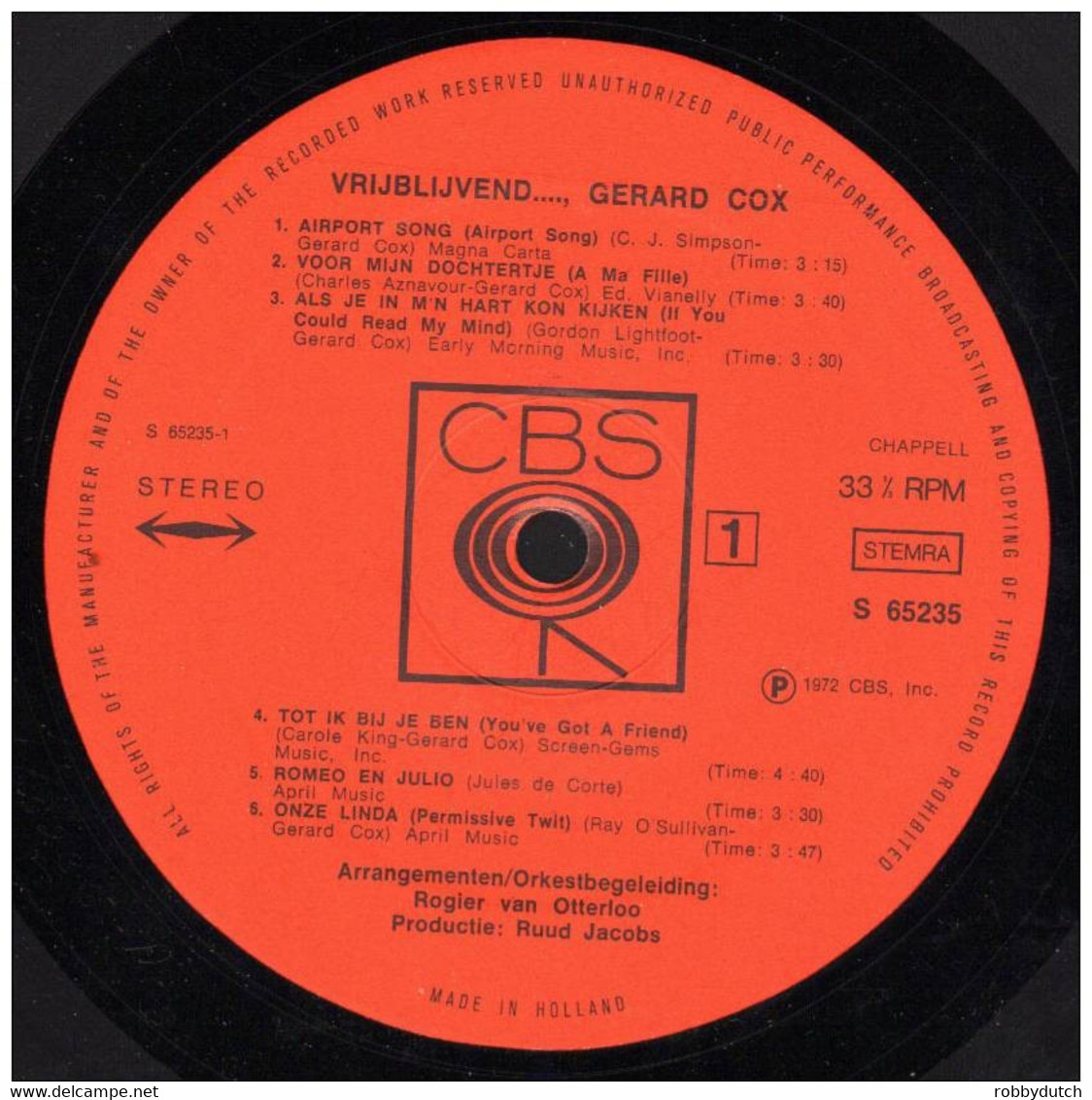 * LP * VRIJBLIJVEND..., GERARD COX (Holland 1972 Ex!!!) - Other - Dutch Music