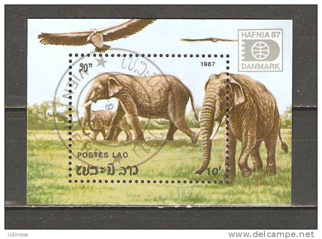 LAOS 1987 - HAFNIA 87 - ELEPHANTS   - S/S - USED OBLITERE GESTEMPELT USADO - Elefanten