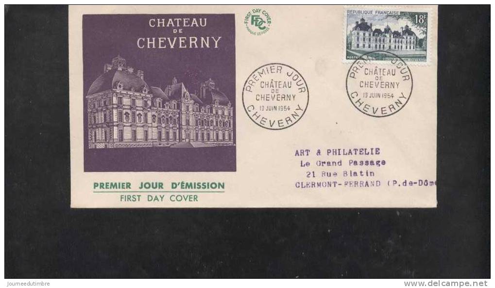 Enveloppe Premier Jour Chateau De Cheverny 1954 - 1950-1959