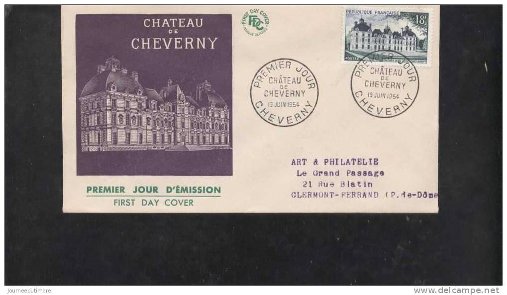 Enveloppe Premier Jour Chateau De Cheverny 1954 - 1950-1959