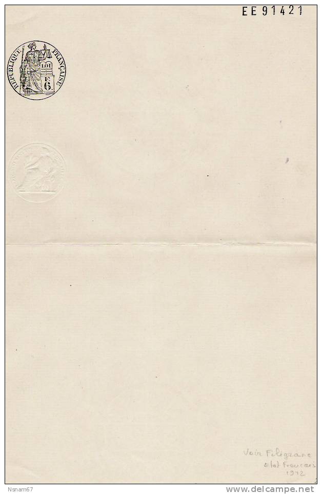 Marque De Quittance FRANCAISE 1942 - Très Beau FILIGRANNE ETAT FRANCAIS 1942 - - Storia Postale