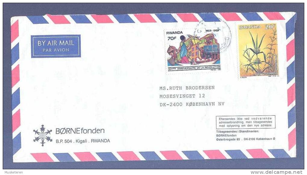 Rwanda Airmail BØRNEFONDEN Children Aid Kigali 1989 Cover To København Denmark - Otros & Sin Clasificación