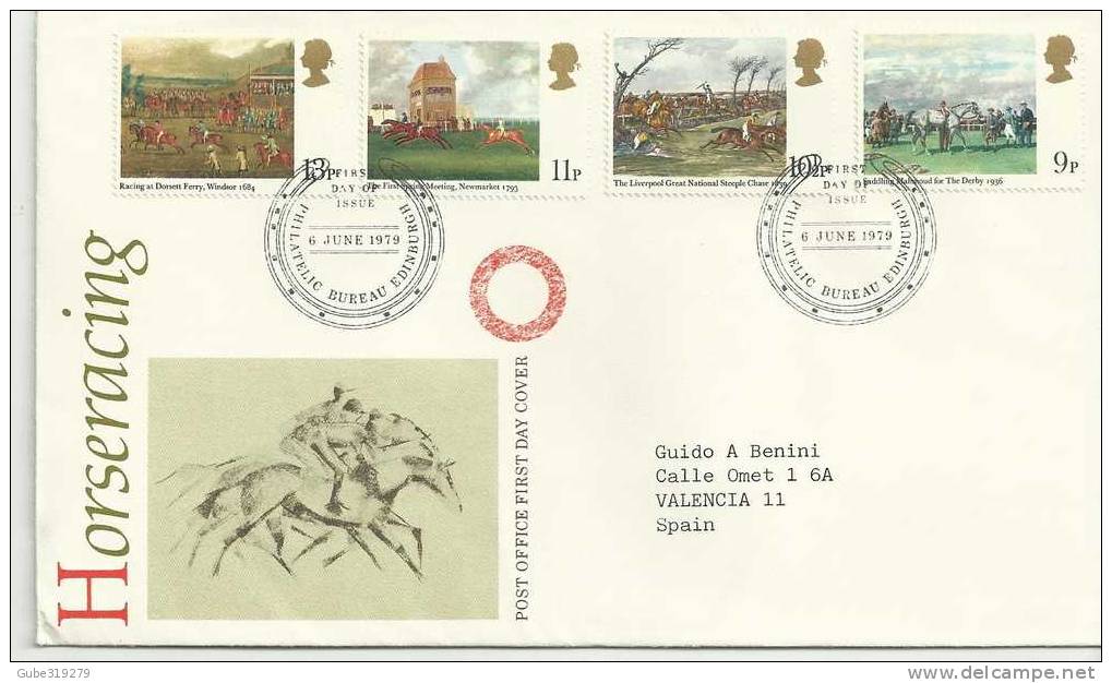 HORSERACING GREAT BRITAIN - 1979 -HORSERACING  SERIE WITH PRESENTATION CARD  4 STAMPS OF9-10 1/2-11-13 P PERFECT - Horses