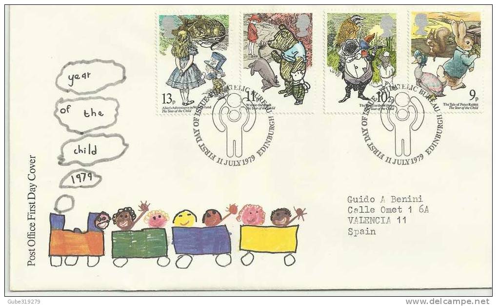 GREAT  BRITAIN1979-  INTERNATIONAL YEAR OF THE CHILD  SERIE WITH PRESENTATION CARD  4 STAMPS OF 9-10 1/2-11-13 P PERFECT - 1971-1980 Decimal Issues