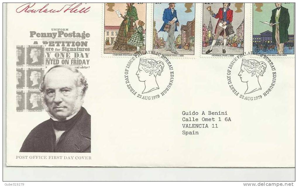 ROWLAND HILL GREAT BRITAIN - 1979-    SERIE WITH PRESENTATION CARD  4 STAMPS OF 10-11 1/2-13-15  P PERFECT - Rowland Hill