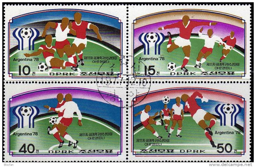 Fussball WM Argentinien 1978 Korea 1676/9, 4xZD, KB Plus 4-Block O 27€ Spieler Beim Match Bloc Sheet From Coree - Corée Du Nord