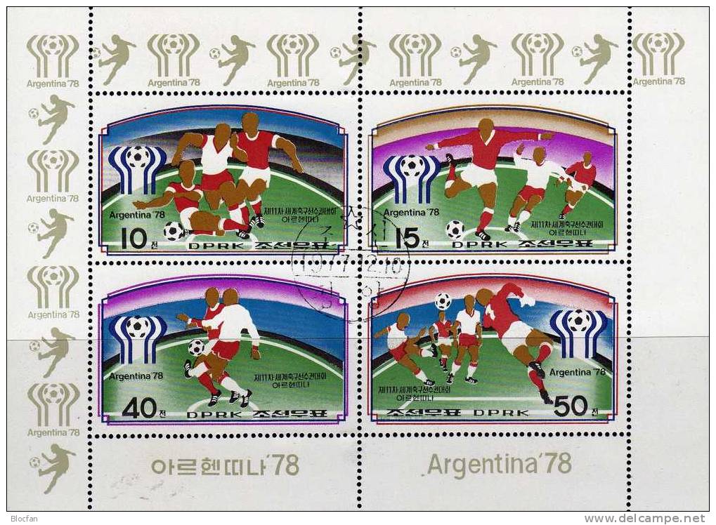 Fussball WM Argentinien 1978 Korea 1676/9, 4xZD, KB Plus 4-Block O 27€ Spieler Beim Match Bloc Sheet From Coree - Corée Du Nord