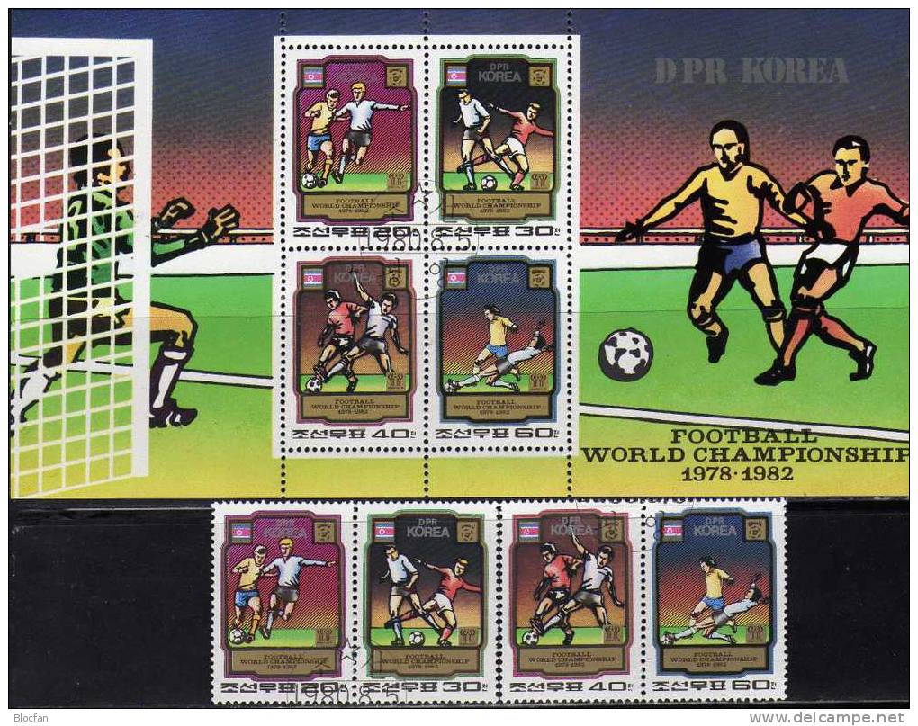 Fussball WM Spanien 1982 Korea 2033/6, 5xZD Plus Block 78 O 40€ Spiel-Szenen Bloc Sheet From Coree - Corea (...-1945)