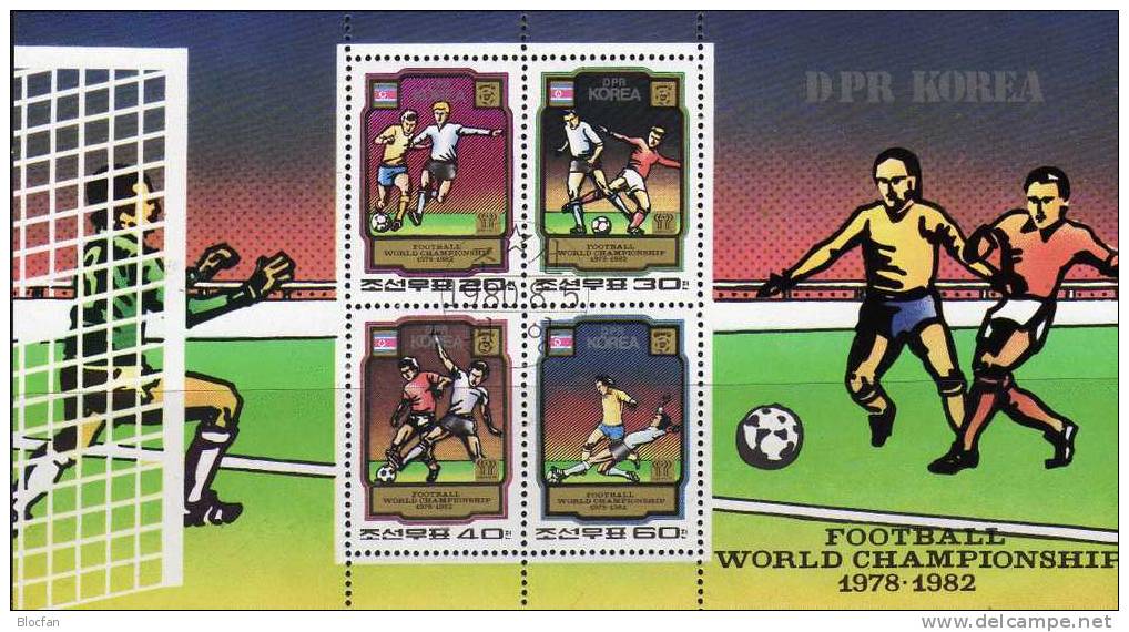 Fussball WM Spanien 1982 Korea 2033/6, 5xZD Plus Block 78 O 40€ Spiel-Szenen Bloc Sheet From Coree - Corée (...-1945)