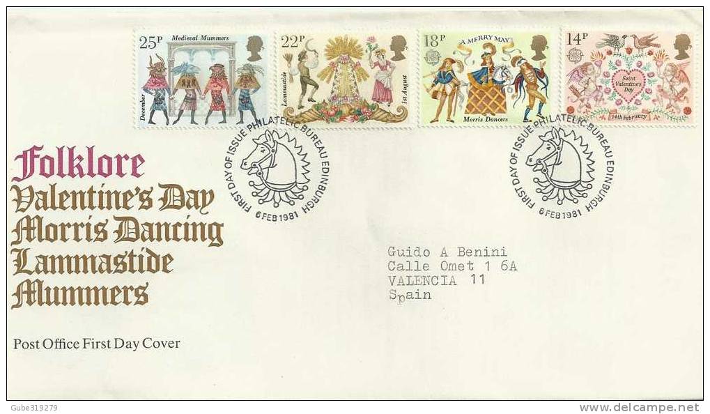 GREAT BRITAIN  - 1981-FOLKLORE (vALENTINE-DANCING ...) WITH PRES.ENTATION CARD 4 STAMPS OF 14-18-22-25 P PERFECT - 1971-1980 Decimal Issues