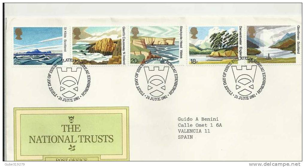 GREAT  BRITAIN - 1981- THE NATIONAL TRUSTS  WITH PRES.ENTATION CARD 5 STAMPS OF 14-18-20-22-25 P PERFECT - 1981-1990 Em. Décimales