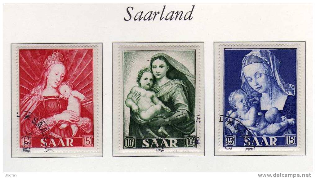 Gemälde Von Dürer Mariannen-Jahr 1954 Saarland 351/3 O 9€ Madonnen Set From Saar Germany And France - Paintings