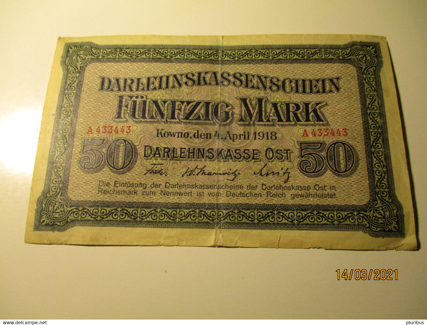 DARLEHNSKASSENSCHEIN 50 MARK, KOWNO LITHUANIA 1918 ,0 - WWI