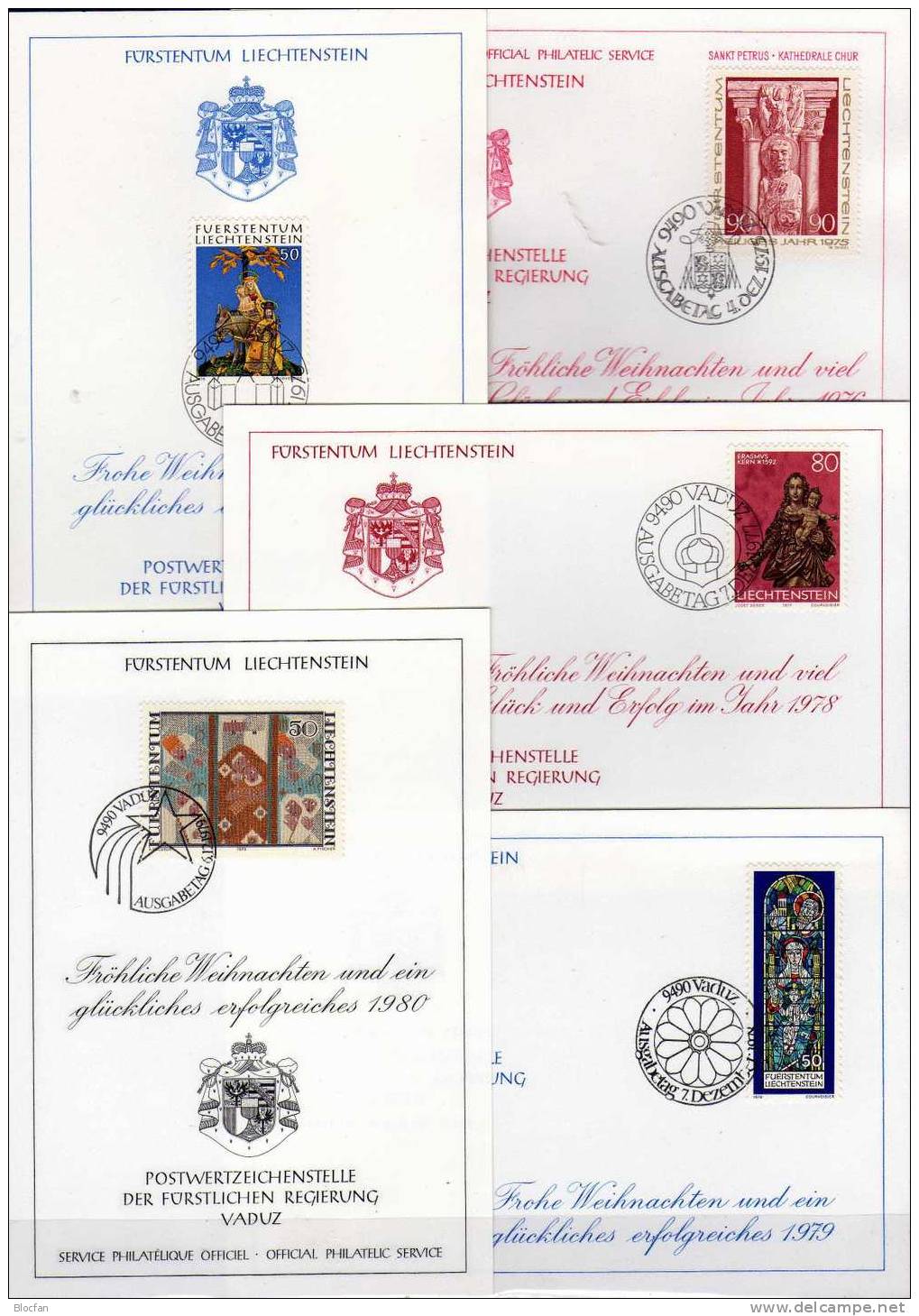 Weihnachts/Neujahr-Karte 1981-1985 Liechtenstein 5 Karten O 48€ Christmas Malerei Kunst Stern Lieder New Year Card Of FL - Sammlungen (im Alben)