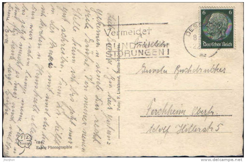 Germany-Carte Postale Circule 1938-Dessau-Modell Des Neuen Theaters-2/scans - Dessau