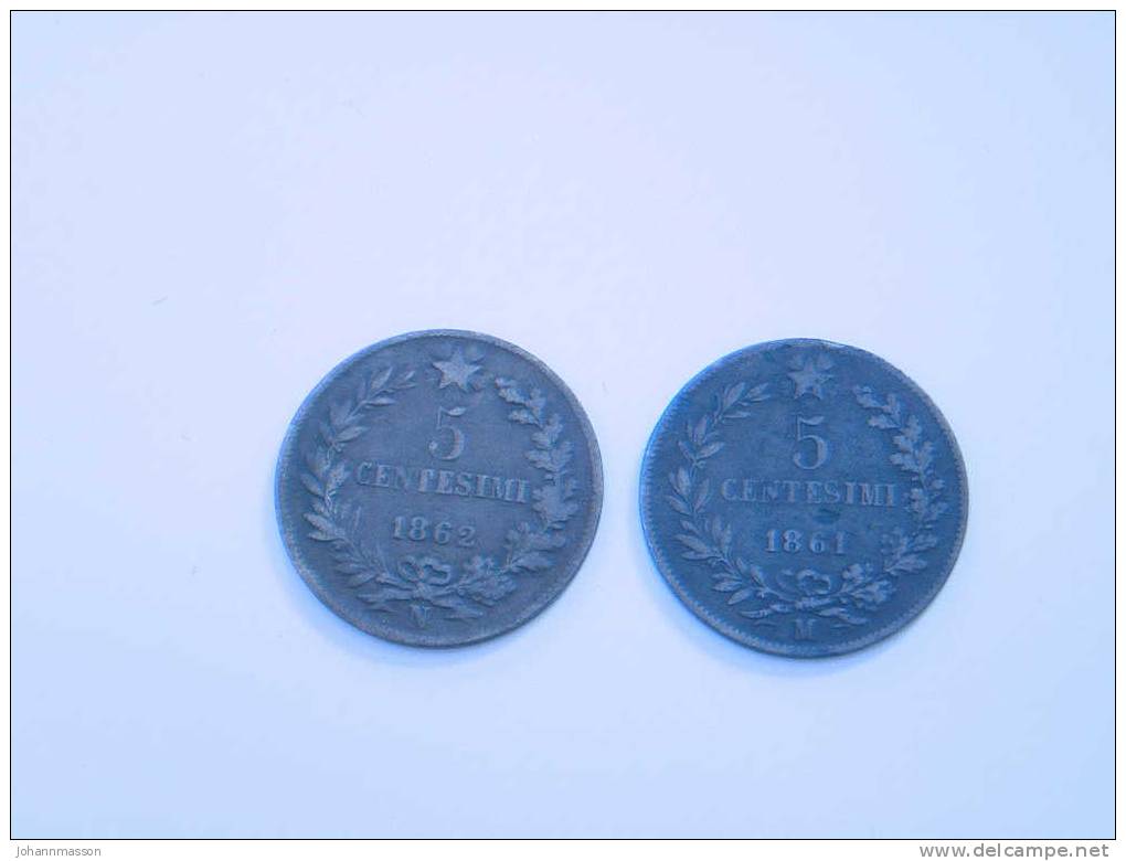 Lot De  2 Monnaie  5 Centesimi 1862 N + 1861m - 1861-1878 : Vittoro Emanuele II