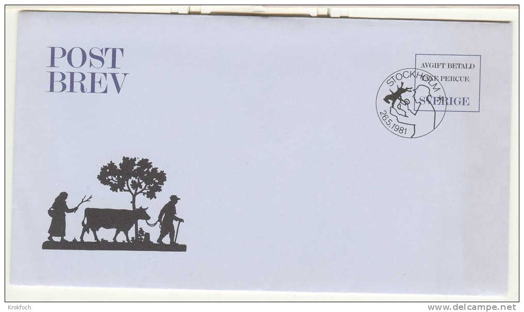 Postbrev - Stationary - Entier - Fermier Vache Cow Arbre Tree Paysan Cheval Ciseaux - Postal Stationery