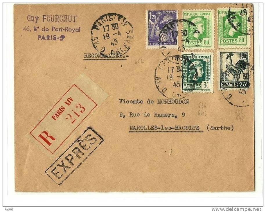 1° + 3° Emission Provisoire « LIBERATION »  PARIS XIV° -  Bureau « R. D?Orléans » - 1944 Coq Et Maríanne D'Alger