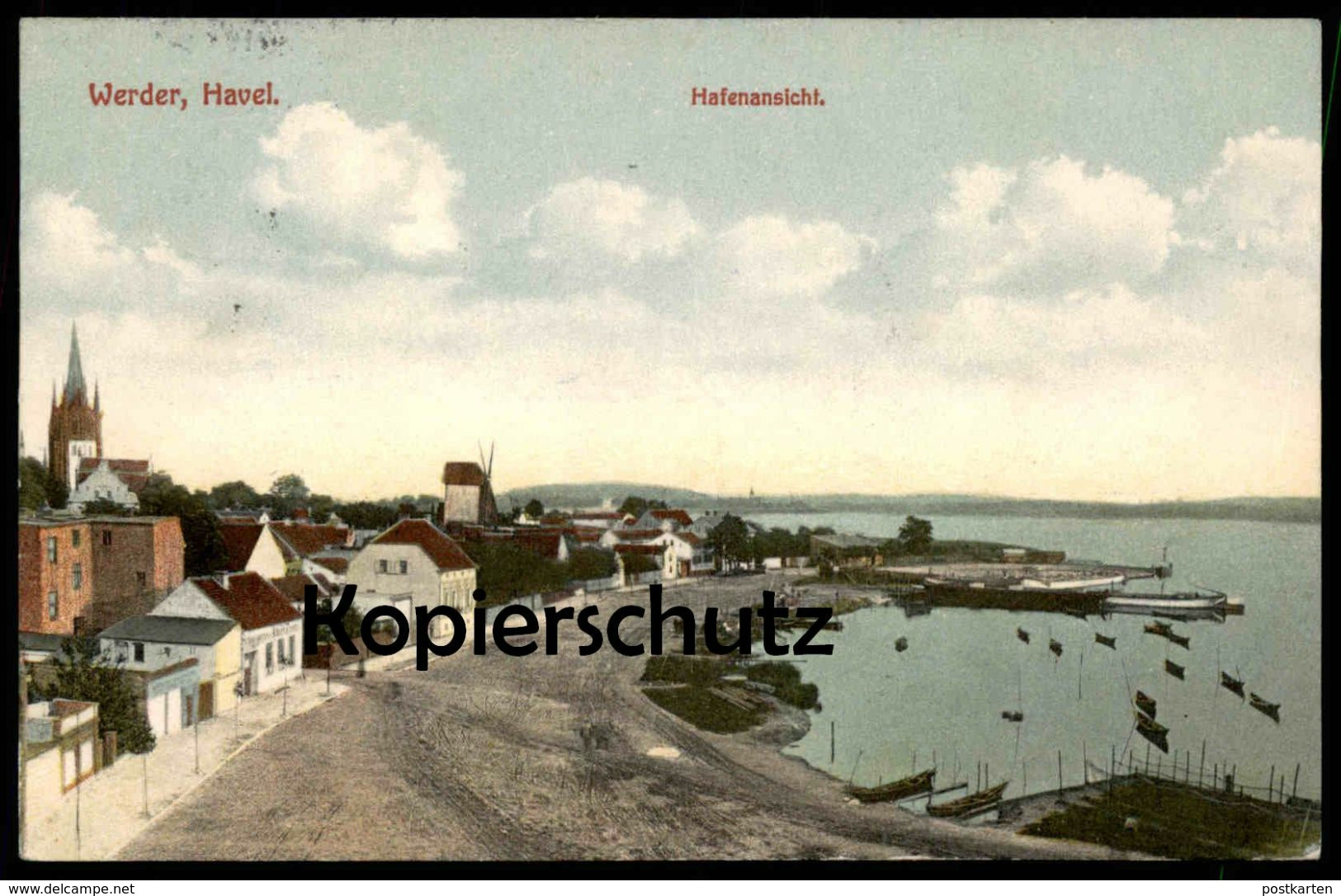 ALTE POSTKARTE WERDER AN DER HAVEL HAFENANSICHT Hafen Mühle Molen Moulin Mill Stempel Zensur Auslandsstelle Aachen Cpa - Werder