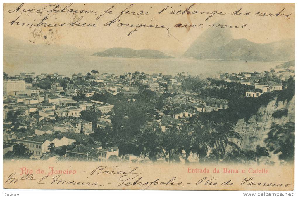 Cpa,1902,bresil,rio De Janeiro,entrada Da Barra E Catette,sud Est Du Bresil,photo Aérienne - Rio De Janeiro