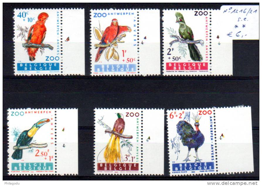 1962, Zoo D’Anvers, Oiseaux, / 1216 / 1221 ** Série Tous Planche N° 4, - 1961-1970