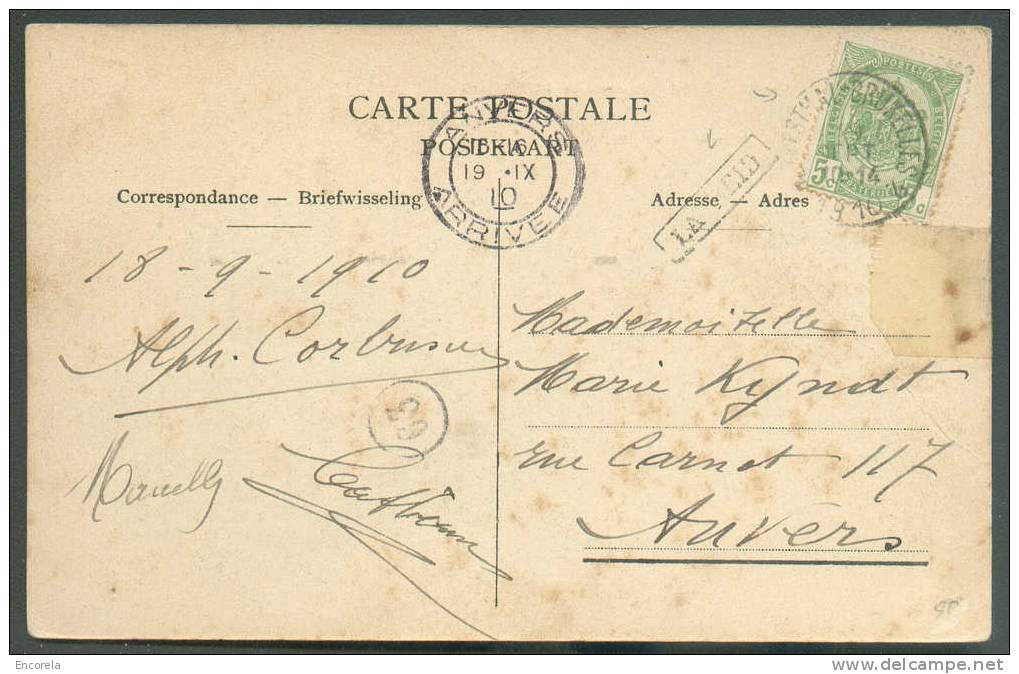 N°83 - 5 Centimes Armoirie Obl. Sc De L'ambulant HERBESTHAL-BRUXELLES 2 S/C.V. Ill. Du 18 Septmebre 1910 + Griffe D´orig - Griffes Linéaires