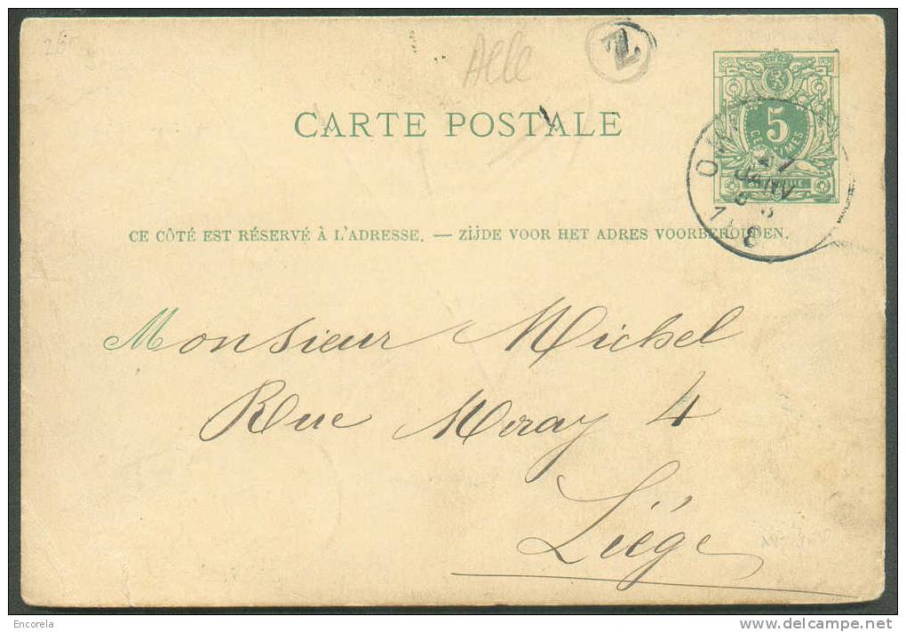 EP Carte 13 Obl. Sc ORMEIGNIES 17 Janvier 1881 + Boîte Z De ALLE Vers Liège - 6380 - Cartes Postales 1871-1909