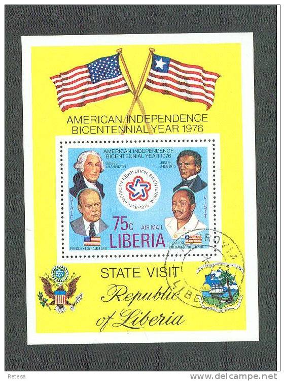 LIBERIA  BLOK 200 JAAR  ONAFHANKELIJKHEID U.S.A.  1976 GESTEMPELD - Us Independence