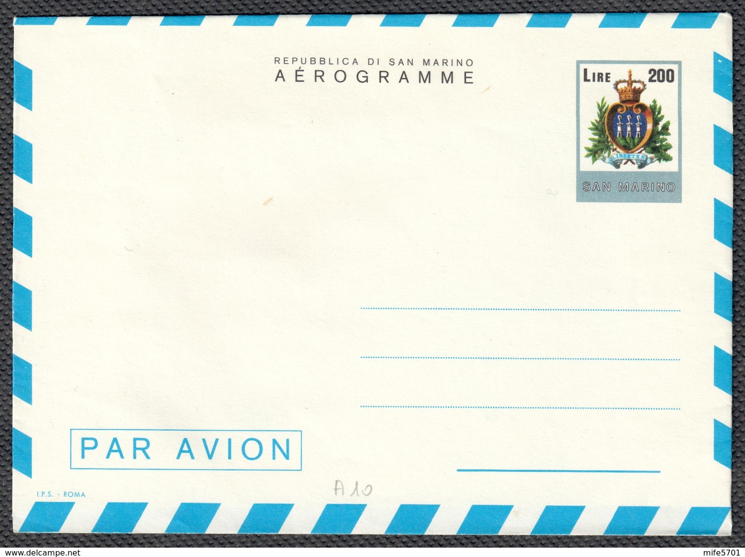 SAN MARINO - AEROGRAMMA TIPO ORDINARIO L. 200 - 1978 - NUOVO / NEW - CATALOGO FILAGRANO A10 - Entiers Postaux