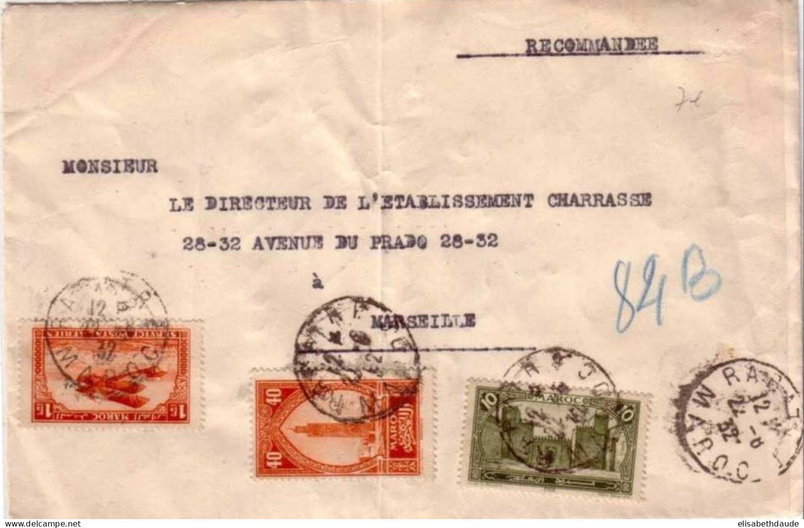 MAROC - Yvert N°102+110+ PA7 Sur LETTRE RECOMMANDEE De RABAT Pour MARSEILLE -1932 - Lettres & Documents